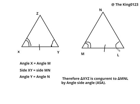 In triangle XYZ and triangle LMN, angle X = angle M, angle Y = angle N ...