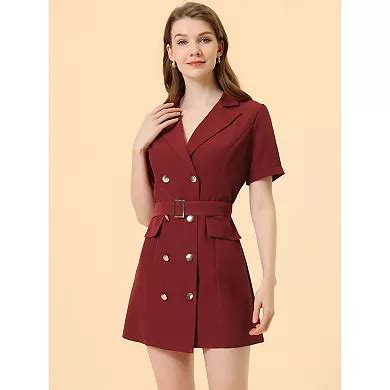 Women's Solid Lapel Collar Double Breasted Short Sleeve Mini Blazer Dress