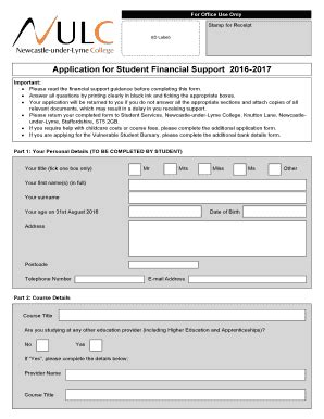 Fillable Online nulc ac Application Form for Student Financial Support ...