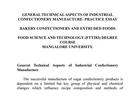 General Technical Aspects OF Industrial Confectionery Manufacture ...