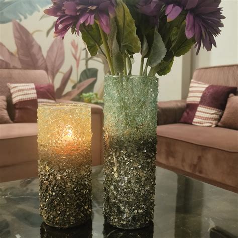 Glass Shimmer Vase & Candle Holders — Set of 2 | Samaa India