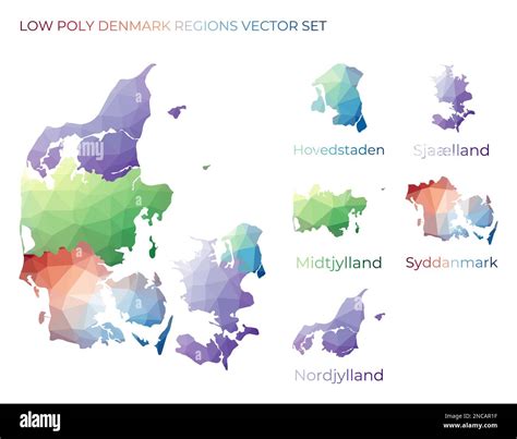 Danish low poly regions. Polygonal map of Denmark with regions. Geometric maps for your design ...