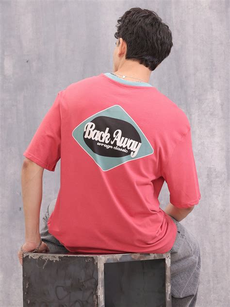 Contrast Neck Retro Graphic Printed Oversized Fit Tshirt| Red – Wrogn