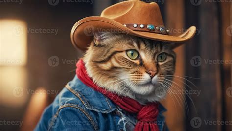 Cute cat wearing a cowboy hat 46639886 Stock Photo at Vecteezy