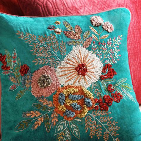 Buy Seher Embroidered Cushion Cover - Aqua At Kainaat Design