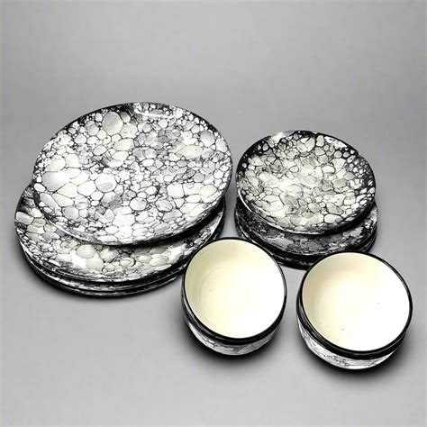 Banjara Market | Grey Bubble Print Dinner Set (Set of 12)