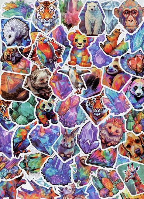 Crystal Animals Sticker Pack, Kids Sticker, Colorful Gem Stones, Low ...