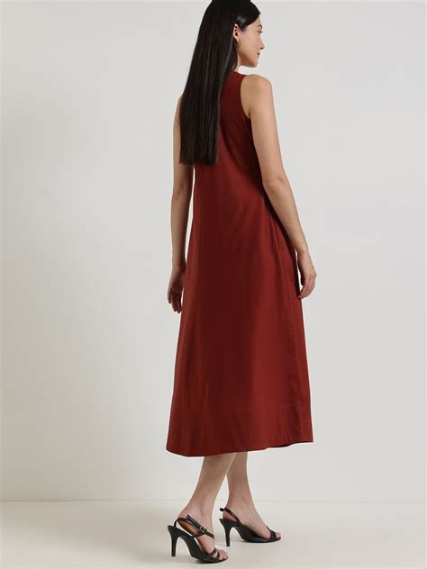 Buy Maroon Cotton Fit & Flare Midi Dress Online | FableStreet