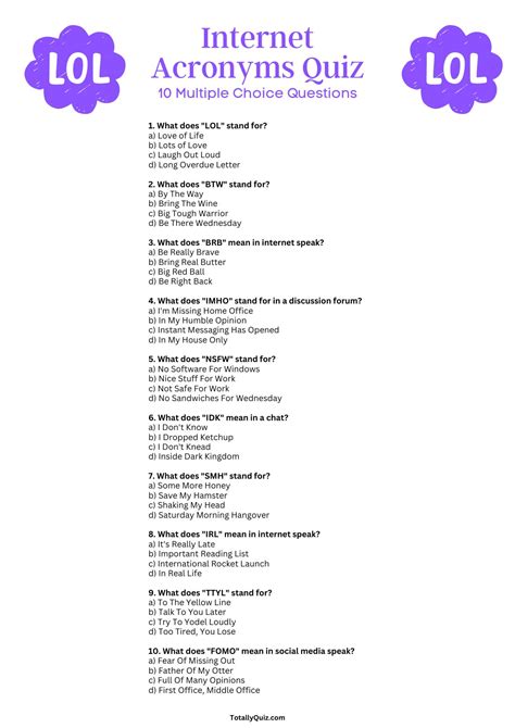 Internet Acronym Quiz - 10 Multiple Choice Questions and Answers