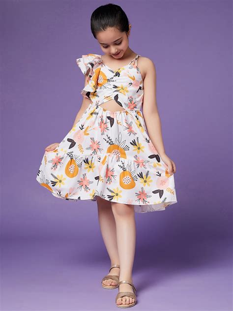 Shop Girls Flutter Sleeve Floral Dress (d-offfloral) Online