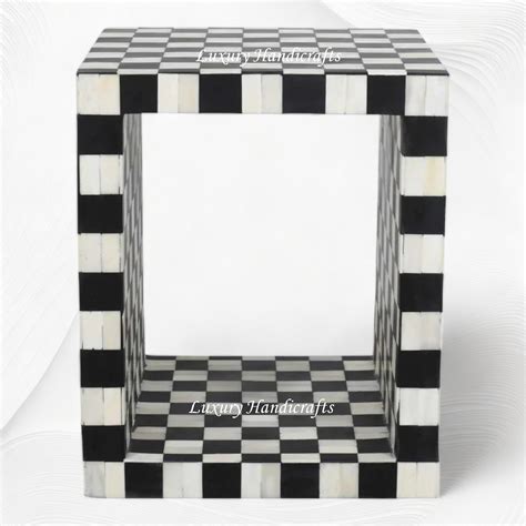 Bone Inlay Checkerboard Side Table Black – Luxury Handicrafts