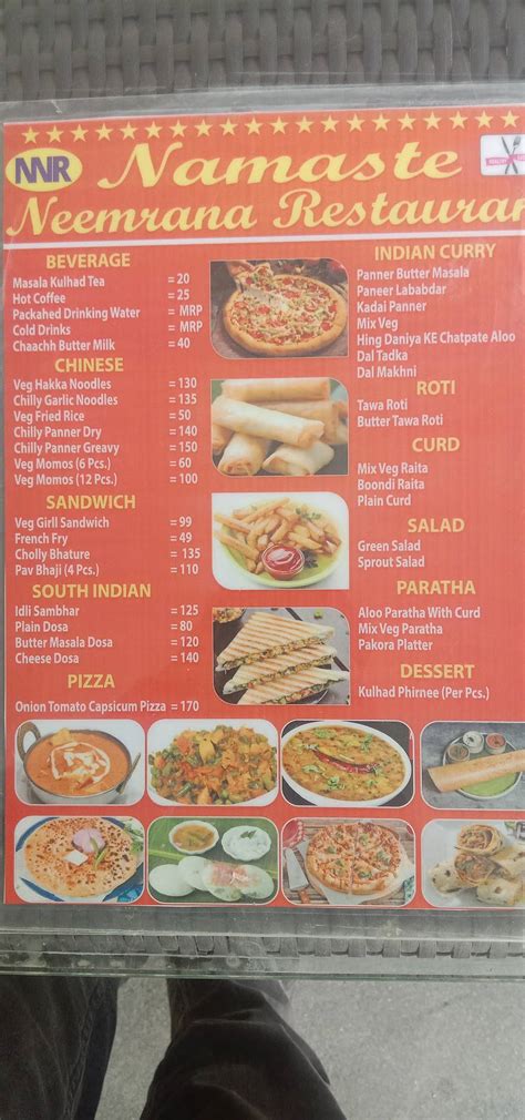 Menu at Namaste Neemrana Restaurant, Neemrana