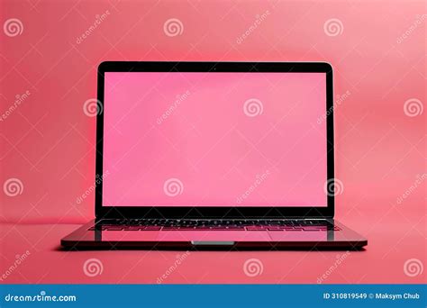 Pink Screen Laptop on Pink Background Stock Image - Image of desktop ...