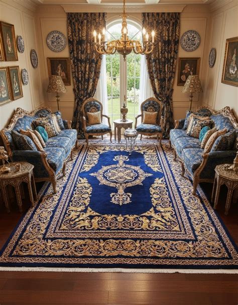 Arohi Navy Blue & Gold Hand knotted Natural dyed 100% Pure Silk Iranian ...