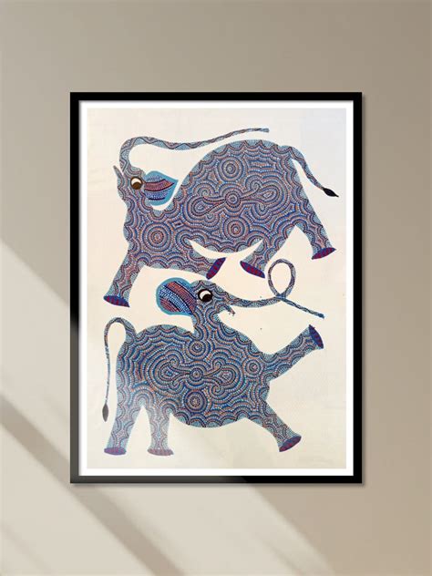 Buy Cheerful Elephants in Bhil Painting | Folk Art For sale