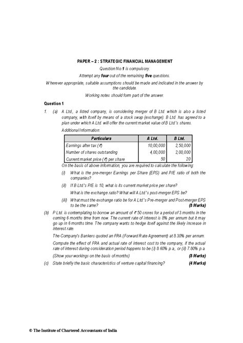 Strategic Financial Management Paper 2 - Suggested Answers (NOV 2019 ...