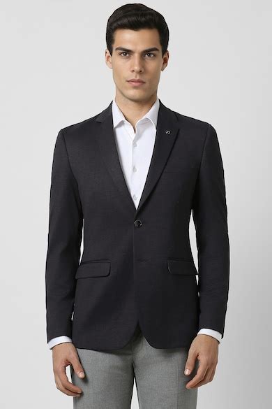 Buy Men Black Textured Slim Fit Formal Blazer Online - 39625634 | Van ...