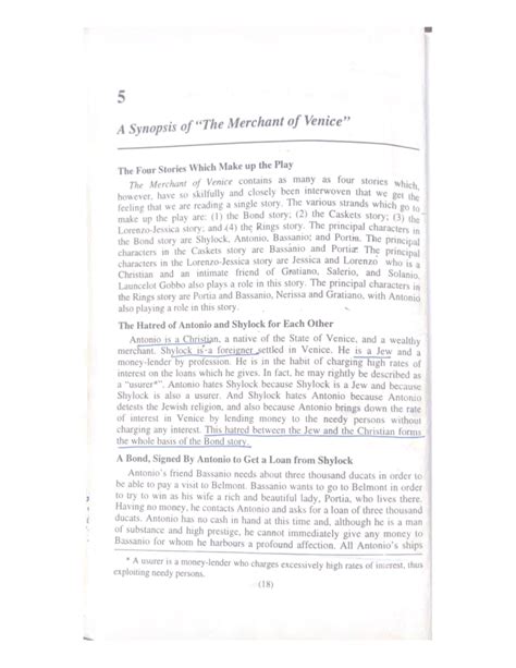 A Synopsis of The Merchant of Venice - B.A.LLB. - Studocu