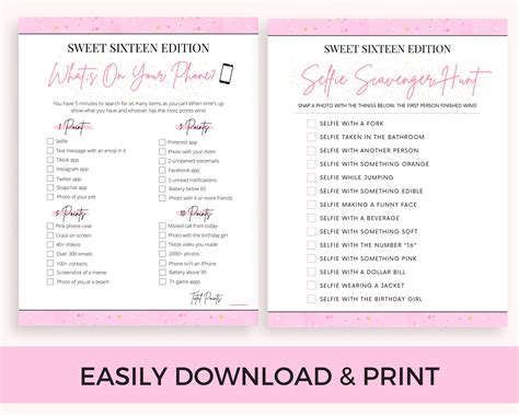 Sweet 16 Games Sweet Sixteen Birthday Games Printable 16th - Etsy