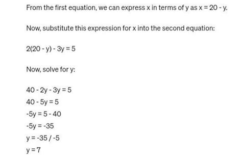 find the value of x and y x+y= 20, 2x-3y=5 - Brainly.in