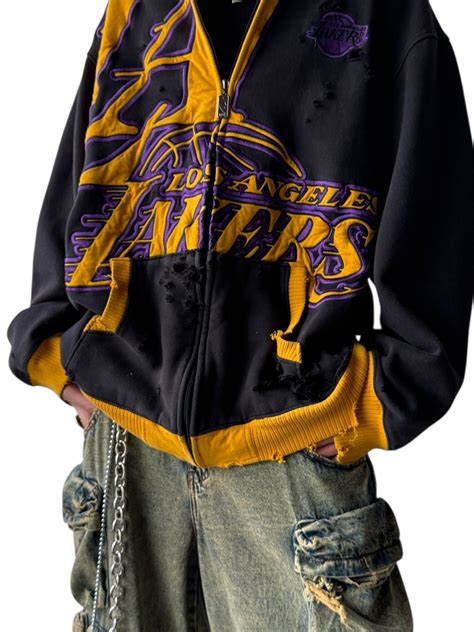 ♾UNK NBA♾ "LAKERS" design crushed big logo design zip up hoodie size4XL ...