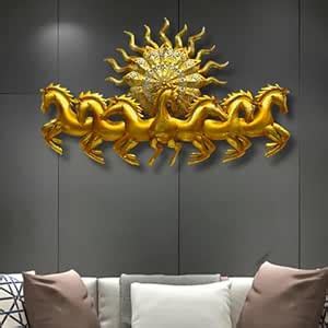 pranjals house Golden 7 Running Horses with Sun - Metal Wall Decor ...