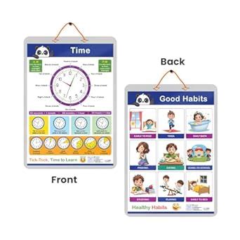 Early learning educational charts of Time and Good Habits, 2-sided ...