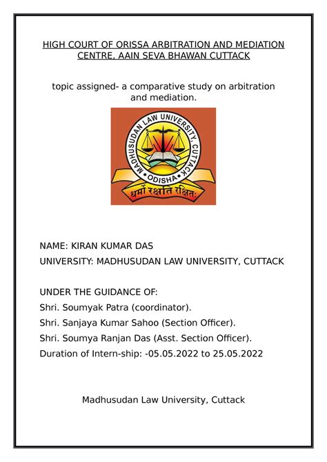 Paper on arbitartion and mediation - HIGH COURT OF ORISSA ARBITRATION ...
