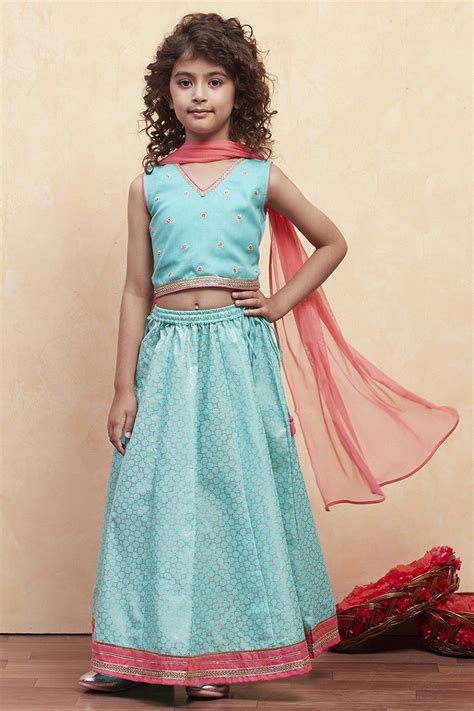 Buy Turquoise Printed Flared Lehenga Set Online at Biba India