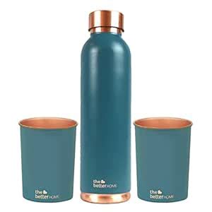 The Better Home Copper Water Bottle 1 Litre | BPA Free Leak Proof Green ...