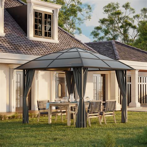 Outsunny 10' x 10' Outdoor Gazebo Canopy, Hardtop Gazebo with UV60 ...