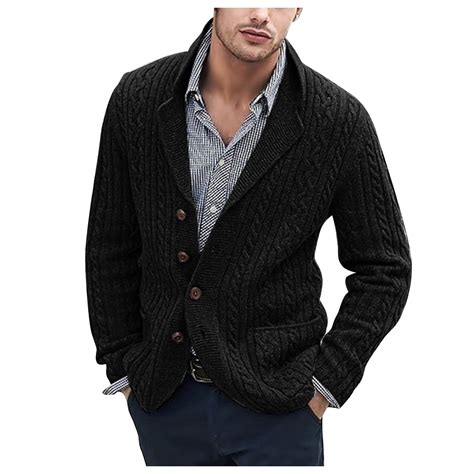 WREESH Mens Shawl Collar Cardigan Sweater Loose Cable Knit Sweater ...