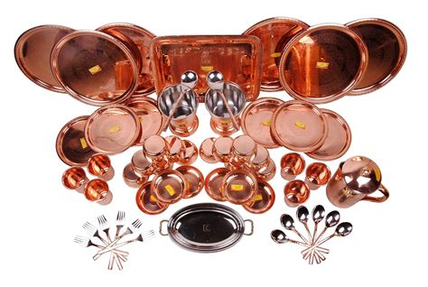 Shiv Shakti Arts® Solid Pure Copper Dinner Set - 55 Pieces - Designer ...