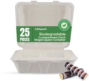 Hotpack 25 Pieces Biodegradable 3 Compartment 9 Inch Hinged Clamshell ...