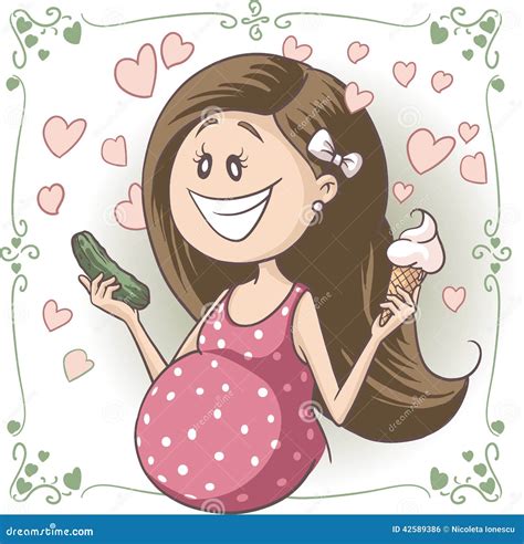 Pregnant Woman Craving Ice Cream and Pickle Vector Cartoon Stock Vector ...