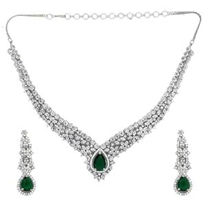 Buy Iksava AD Tear Drop Green Stone Necklace Set with Earrings for ...