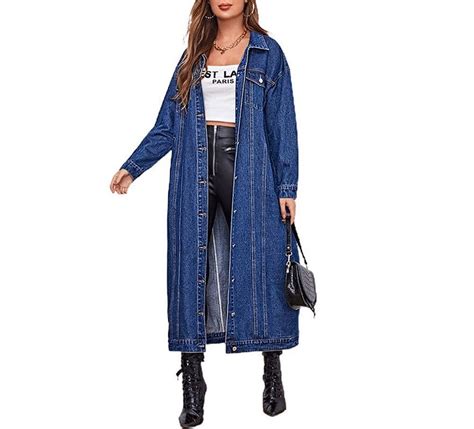 Chouyatou Women's Spring Button Down Long Denim Jean Jacket, Casual ...