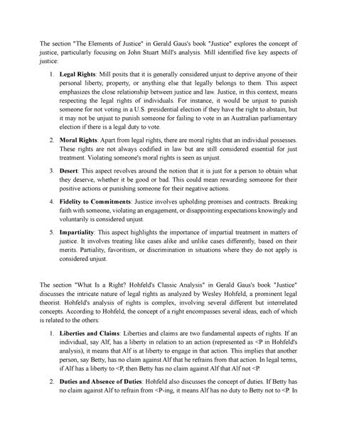 L1 - CHAPTER 1 NOTE - The section "The Elements of Justice" in Gerald Gaus's book - Studocu