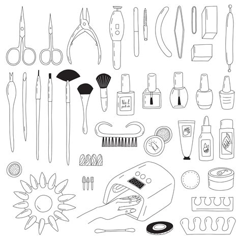 Vector manicure equipments set. Hand drawn different kinds of manicure ...