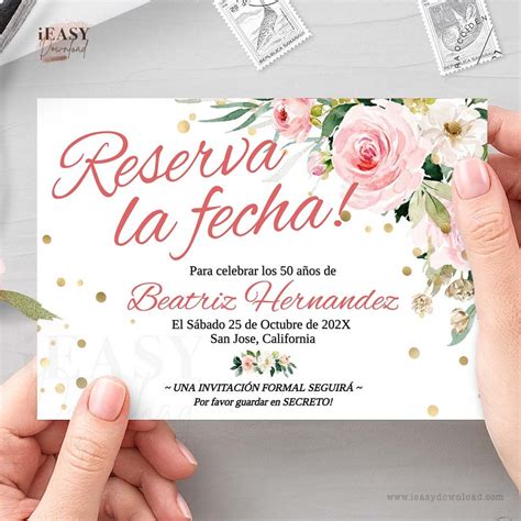 Save the Date Birthday Party in Spanish Surprise Party Floral Pink ...