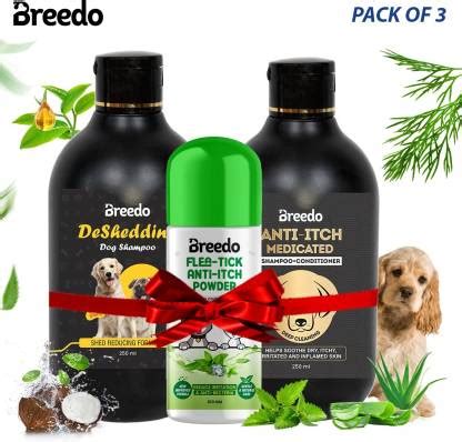Breedo Dog (Combo of 3) Deshedding Shampoo + Anti-Itch Shampoo + Powder ...