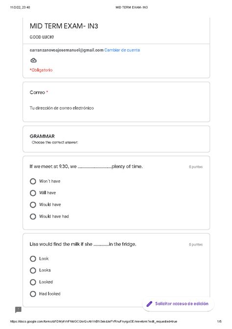 MID TERM EXAM- IN3 - Simulacro de examen de ingles, nivel intermedio ...