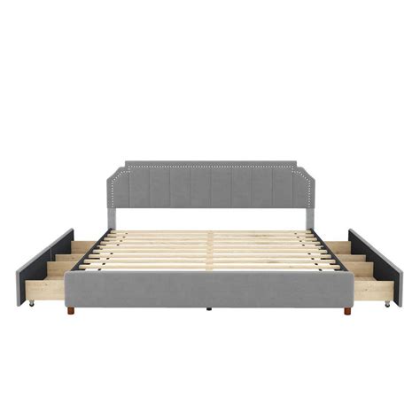 Gray Wood Frame King Size Upholstery Platform Bed | Ubuy India
