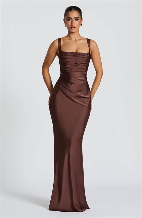 Calanthe Maxi Dress in Plum Brown | Babyboo Fashion