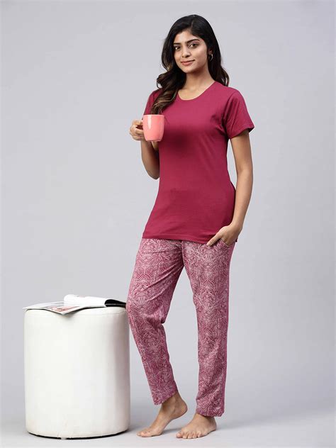 Women Knit Cotton Loungewear Set Burgendy