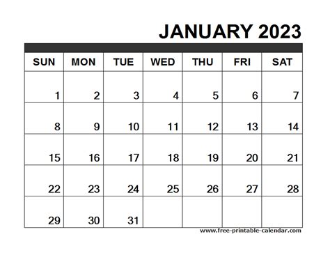 Printable Calendar Jan 2023