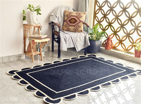Black Jute Scallop Edge Rug Scallop Pattern Rug Natural Jute | Etsy