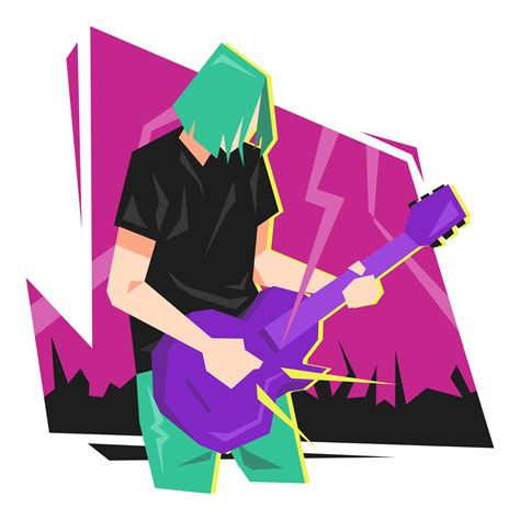 illustration of male bassist performing on stage. purple background, crowd, audience. music ...