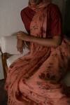 Buy Orange Kota Doria, Chanderi Flori Print Saree With Unstitched ...