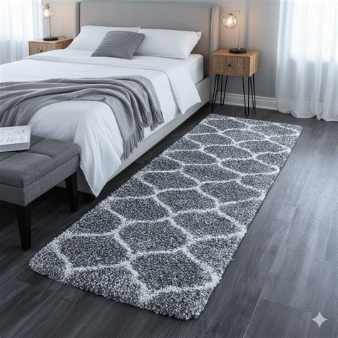 Premium Grey and Ivory Moroccan Style Extra Soft Microfiber Bedside Ru ...